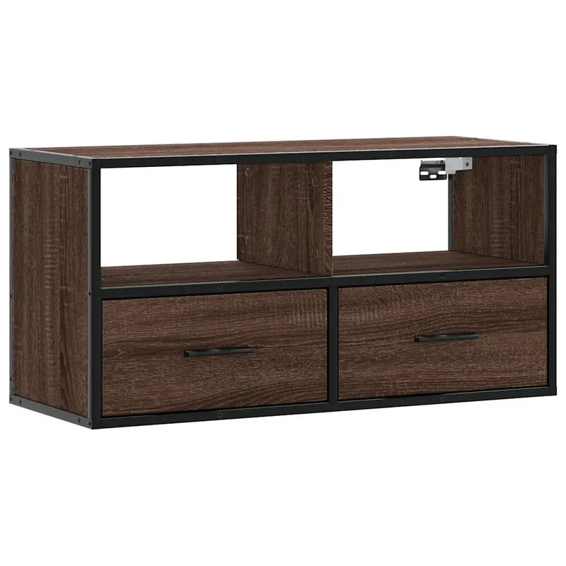 Meuble TV mural pratique design industriel 80 x 31 x 39,5 cm en bois d'ingénierie chêne marron 02_0049629