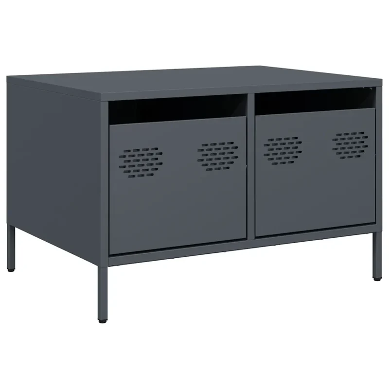 Meuble TV industriel robuste avec 2 tiroirs ajustable 68 x 50 x 43 cm en acier laminé à froid anthracite 02_0049730