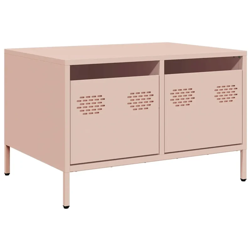 Meuble TV style industriel 68 x 50 x 43 cm avec 2 tiroirs espace de rangement en acier laminé à froid rose 02_0049729