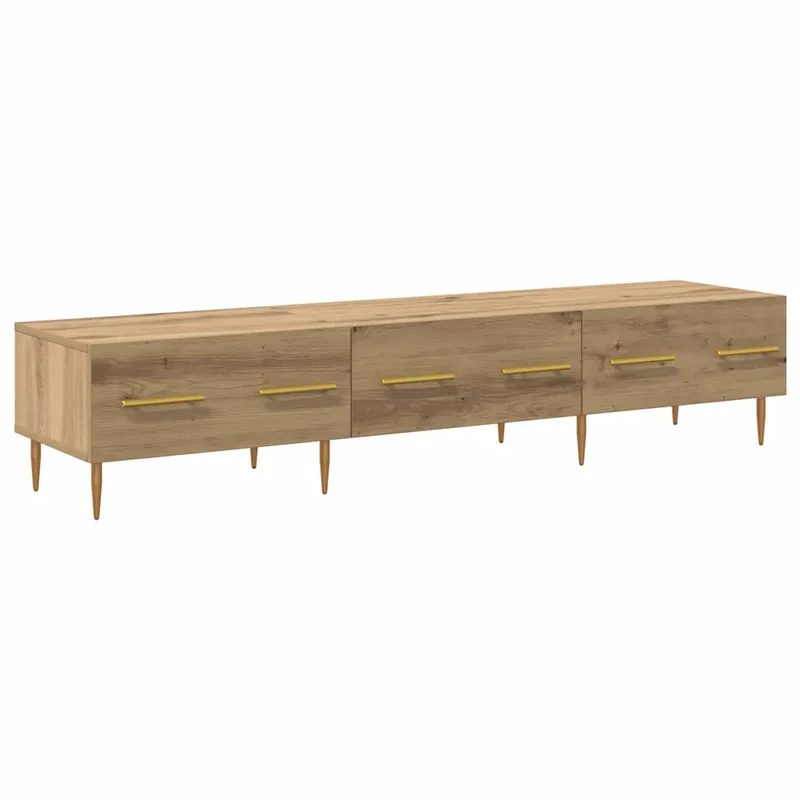Meuble TV rectangulaire moderne 150 x 36 x 30 cm avec rangement pratique style contemporain en bois chêne artisanal 02_0052770