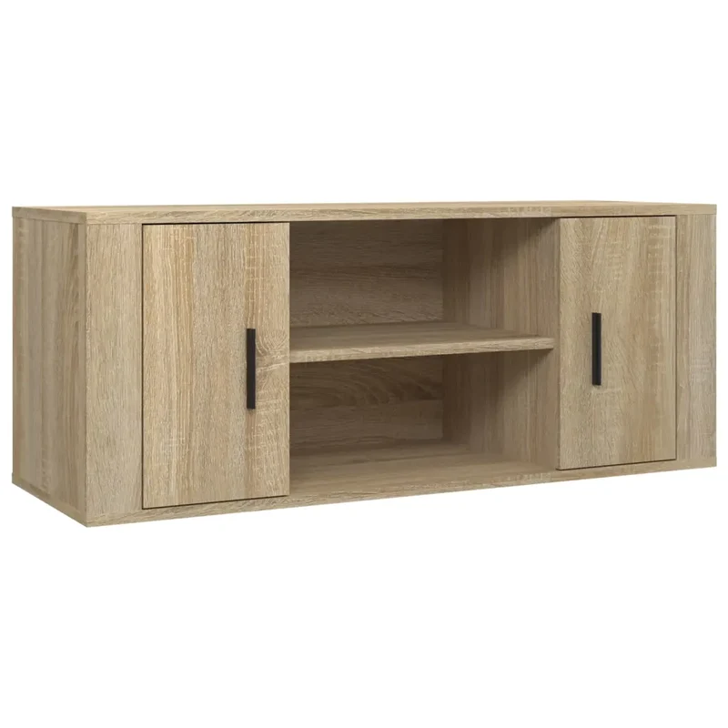 Meuble TV rangement design moderne 100 x 35 x 40 cm en bois d'ingénierie chêne sonoma 02_0048482