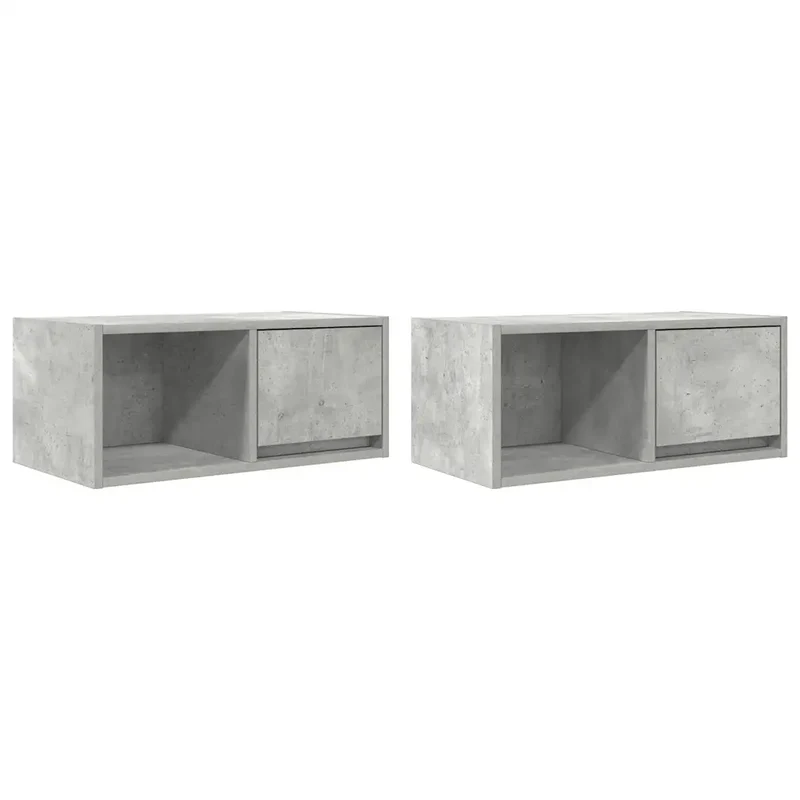Lot de 2 meubles TV muraux design épuré salon 60 x 31 x 25,5 cm en bois d'ingénierie gris béton 02_0051633