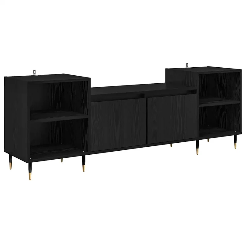 Meuble TV rectangulaire moderne avec rangements 160 x 35 x 55 cm en bois d'ingénierie chêne noir 02_0052783
