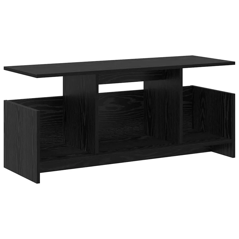 Meuble TV rectangulaire moderne rangement espace 102 x 35 x 45 cm en bois d'ingénierie noir 02_0054708