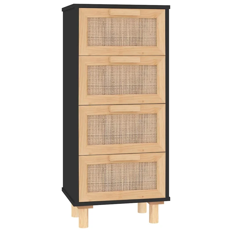 Buffet bahut commode armoire meuble de rangement organisateur cuisine salle de séjour salon 40 x 30 x 90 cm bois de pin massif et rotin naturel noir 02_0035927