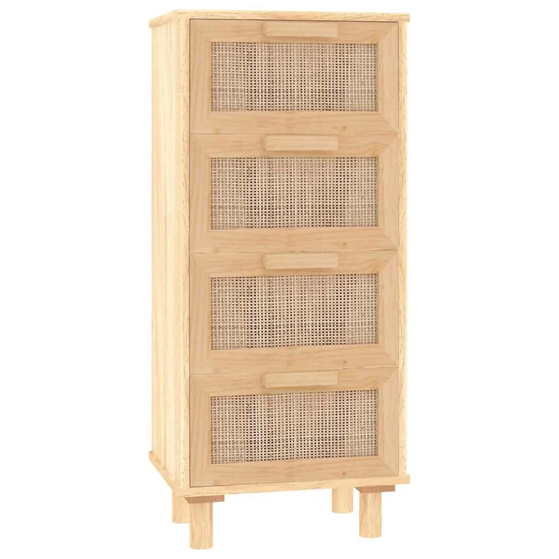 Buffet bahut commode armoire meuble de rangement organisateur cuisine salle de séjour salon 40 x 30 x 90 cm bois de pin massif et rotin naturel marron 02_0035717