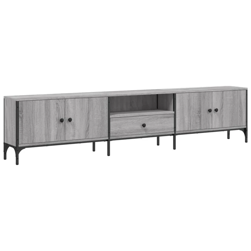 Meuble TV multimédia étagère télévision buffet téléviseur salle à manger salon chambre à tiroir sonoma 200 x 25 x 44 cm bois d'ingénierie gris 02_0028520