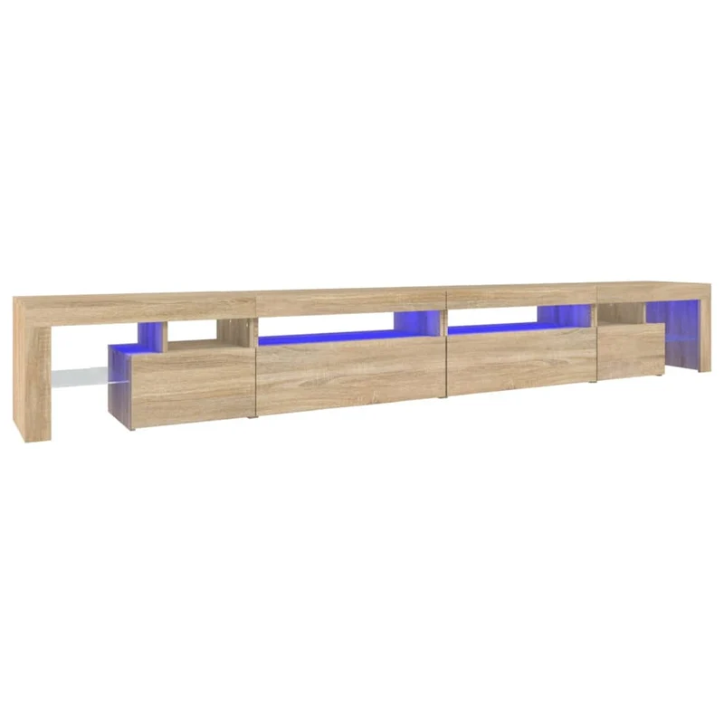 Meuble TV multimédia étagère télévision buffet téléviseur salle à manger salon chambre avec lumières LED chêne sonoma 290 x 36,5 x 40 cm brun 02_0026778