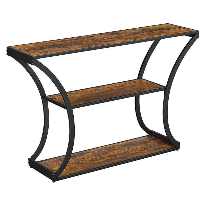 Table console table d'entrée pieds courbés dessus de table allongé pour salon couloir chambre style industriel 120 cm marron rustique et noir 12_0002973