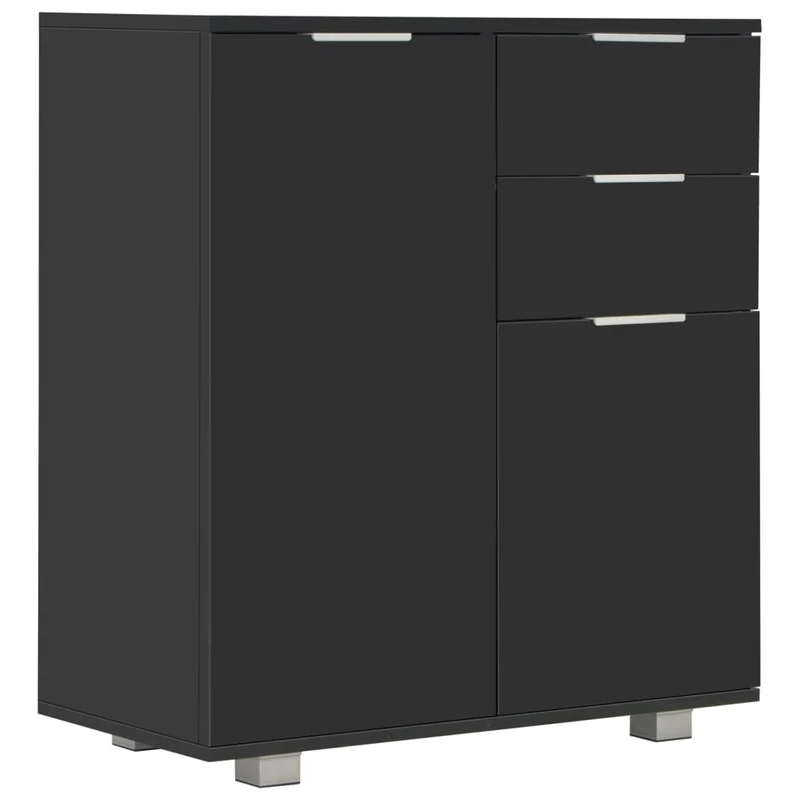Buffet bahut commode armoire meuble de rangement organisateur cuisine salle de séjour salon brillant 71 x 35 x 80 cm bois d'ingénierie noir 02_0036167