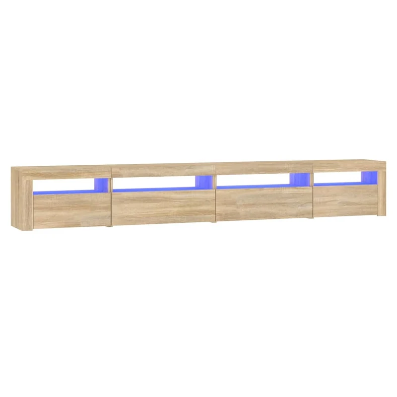 Meuble TV multimédia étagère télévision buffet téléviseur salle à manger salon chambre avec lumières LED chêne sonoma 270 x 35 x 40 cm brun 02_0026777