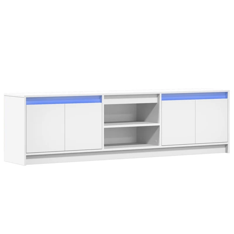 Meuble TV multimédia étagère télévision buffet téléviseur salle à manger salon chambre avec LED 180 x 34 x 50 cm bois d'ingénierie blanc 02_0026448
