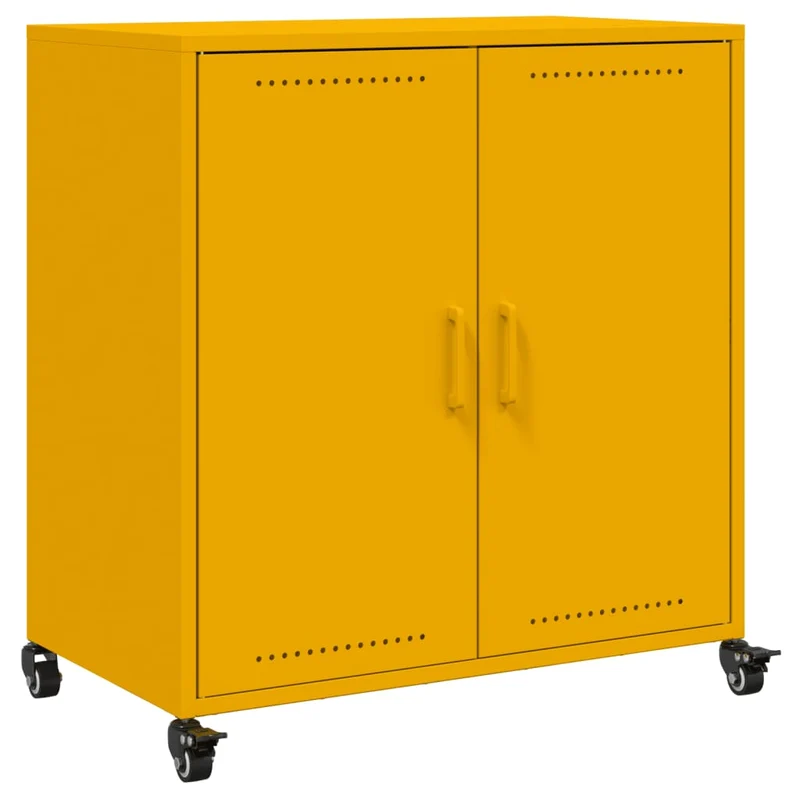 Buffet bahut commode armoire meuble de rangement organisateur cuisine salle de séjour salon jaune moutarde 68,5 x 39 x 72 cm acier Jaune 02_0035706