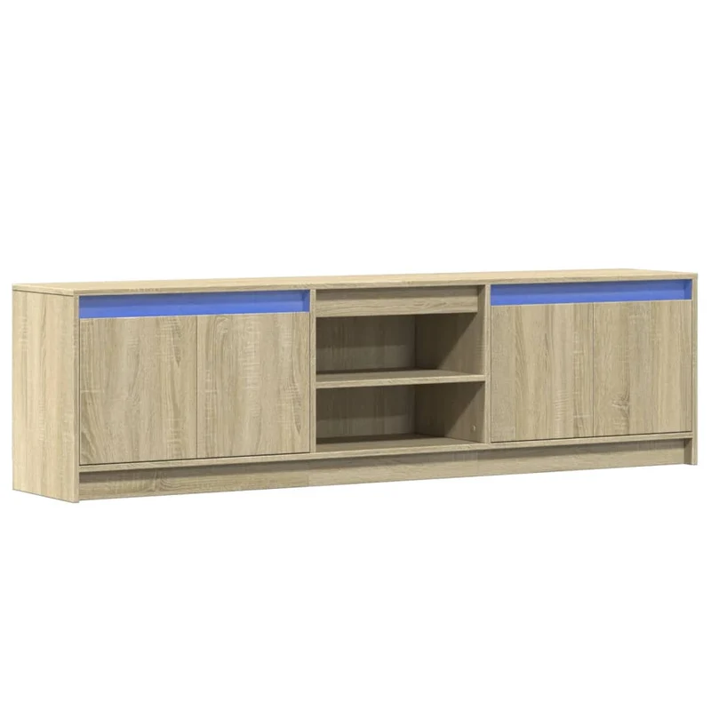 Meuble TV multimédia étagère télévision buffet téléviseur salle à manger salon chambre avec LED chêne sonoma 180 x 34 x 50 cm bois d'ingénierie brun 02_0026490