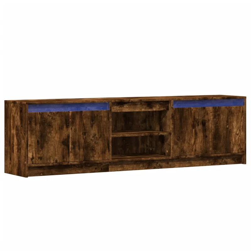 Meuble TV multimédia étagère télévision buffet téléviseur salle à manger salon chambre avec LED chêne fumé 180 x 34 x 50 cm bois d'ingénierie brun 02_0026479