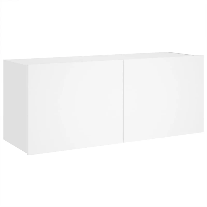 Meuble TV multimédia étagère télévision buffet téléviseur salle à manger salon chambre mural avec lumières LED 100 x 35 x 41 cm blanc 02_0027853