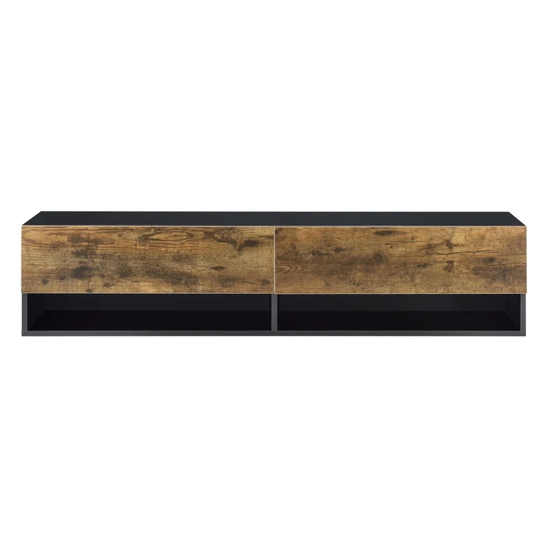 Étagère murale design à 2 portes meuble support tv rangement 140 cm noir chêne foncé 03_0005185