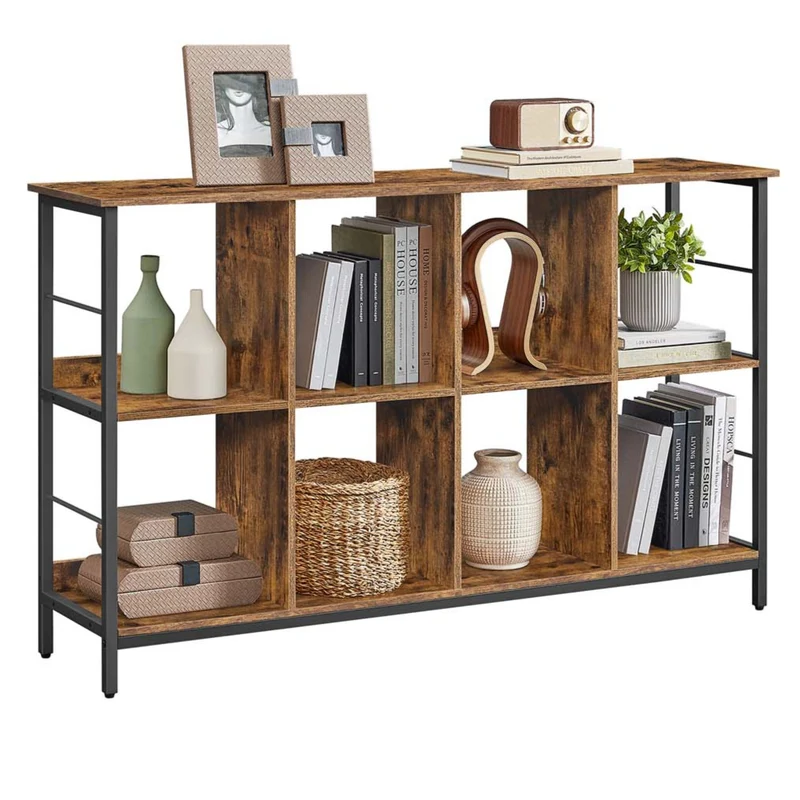 Meuble de rangement 3 niveaux étagère rangement bibliothèque style industriel 9 cubes pour salon bureau entrée cuisine 33 x 132,6 x 80 cm cm marron 12_0006401