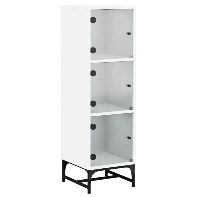 Buffet bahut commode armoire meuble de rangement organisateur cuisine salle de séjour salon avec portes en verre 35 x 37 x 120 cm blanc 02_0030108