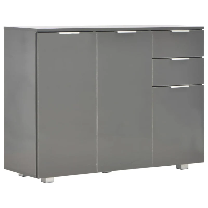 Buffet bahut commode armoire meuble de rangement organisateur cuisine salle de séjour salon brillant 107 x 35 x 80,5 cm gris 02_0031815