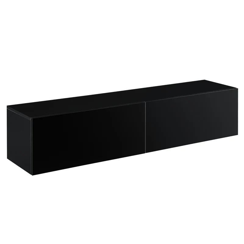 Étagère murale design meuble support TV avec 2 Tiroirs 140 cm noir brillant 03_0005192
