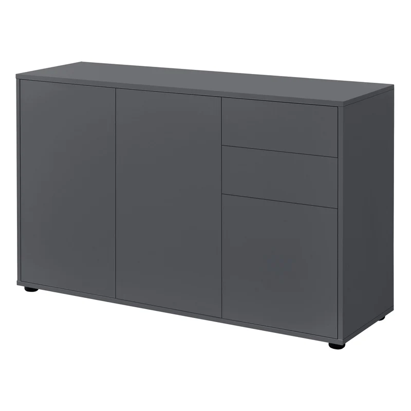 Commode stylée meuble de rangement pratique avec 2 tiroirs 3 portes panneau de particules 74 x 117 x 36 cm gris foncé mat 03_0005048