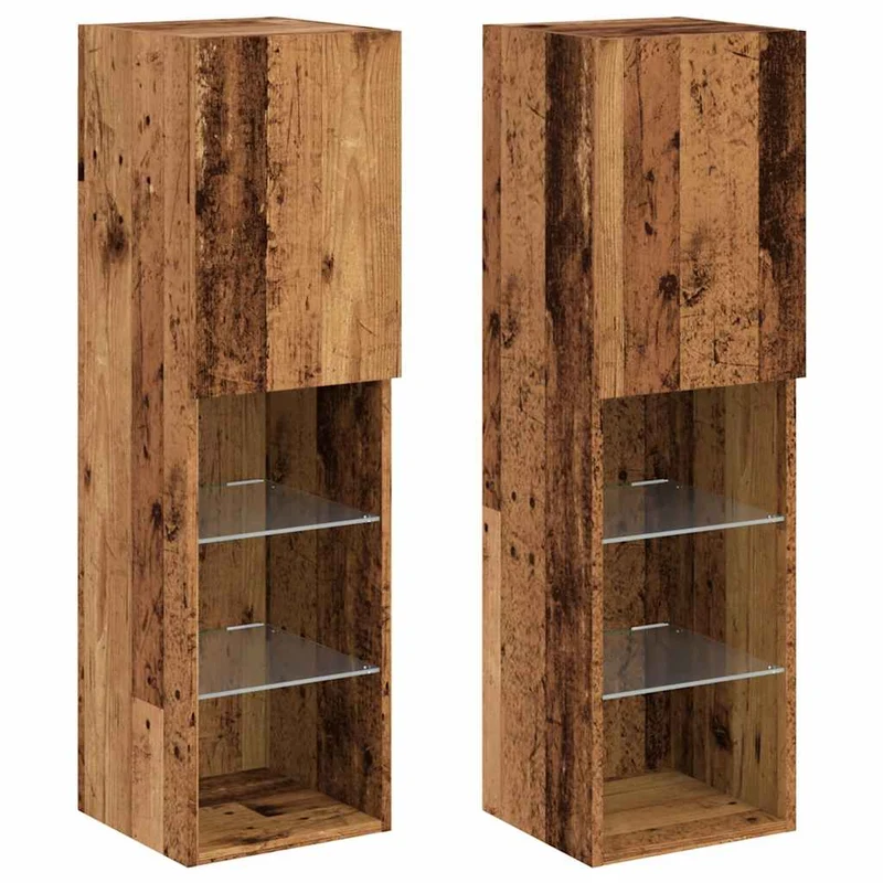 Meubles TV multimédia étagère télévision buffet téléviseur salle à manger salon chambre avec lumières LED 2 pièces vieux bois 30,5 x 30 x 102 cm brun 02_0028886