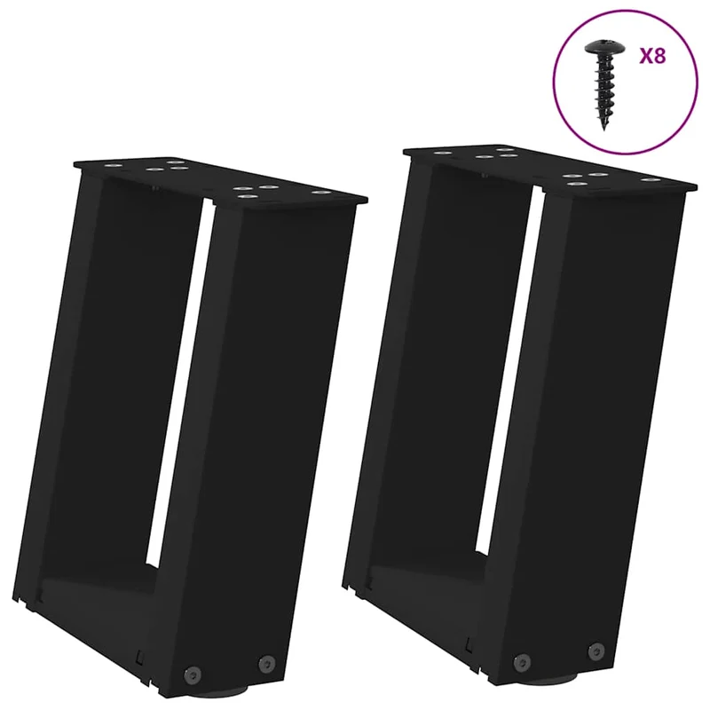 Lot de 2 pieds de table basse en U design moderne 30 x 31 cm avec niveleurs réglables en acier noir 02_0057021