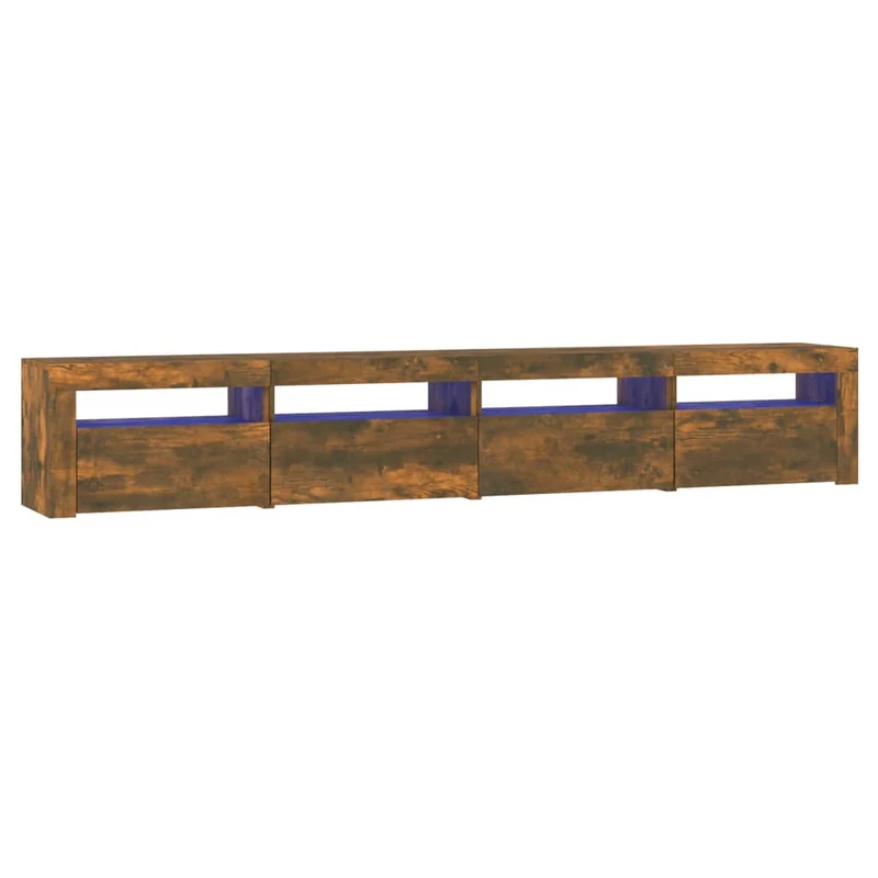 Meuble TV multimédia étagère télévision buffet téléviseur salle à manger salon chambre avec lumières LED chêne fumé 240 x 35 x 40 cm brun 02_0026732