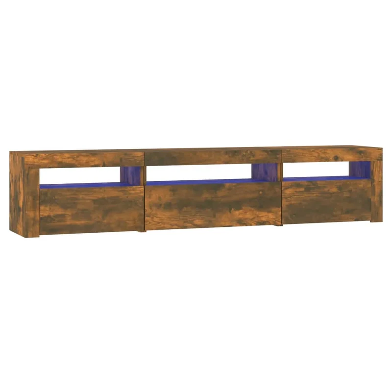 Meuble TV multimédia étagère télévision buffet téléviseur salle à manger salon chambre avec lumières LED chêne fumé 195 x 35 x 40 cm brun 02_0026726