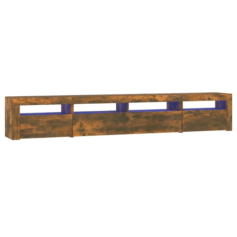 Meuble TV multimédia étagère télévision buffet téléviseur salle à manger salon chambre avec lumières LED chêne fumé 240 x 35 x 40 cm brun 02_0026731