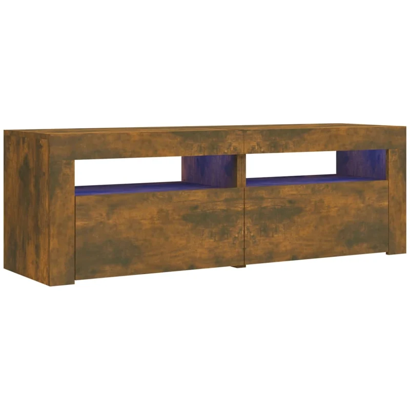 Meuble TV multimédia étagère télévision buffet téléviseur salle à manger salon chambre avec lumières LED chêne fumé 120 x 35 x 40 cm brun 02_0026718