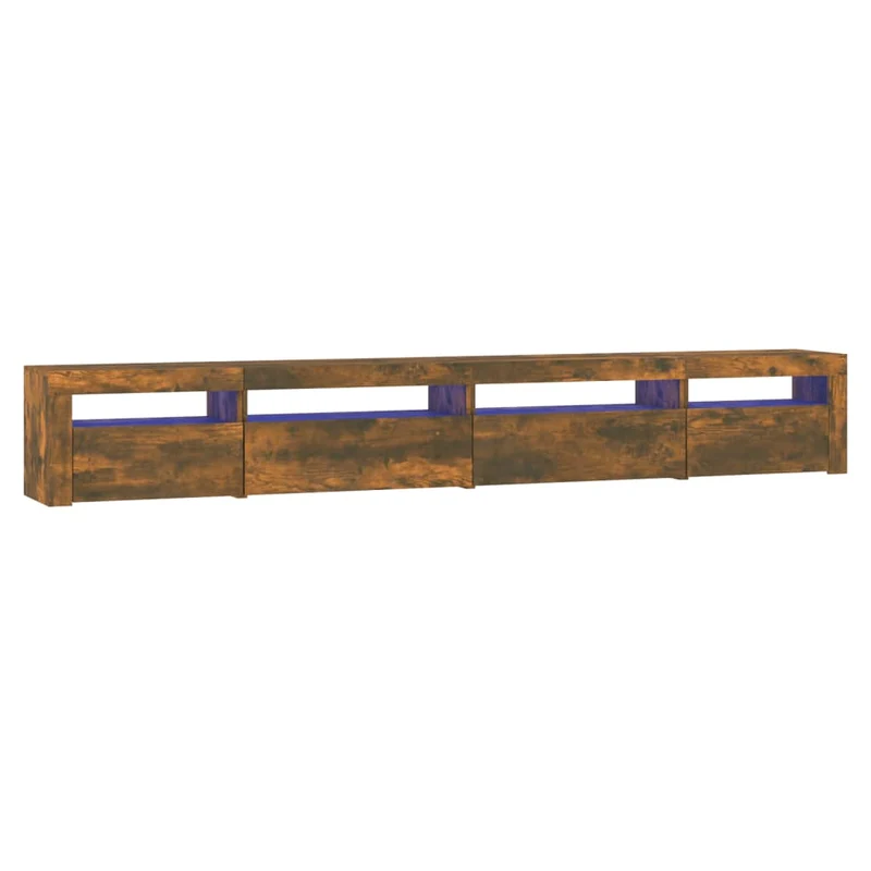 Meuble TV multimédia étagère télévision buffet téléviseur salle à manger salon chambre avec lumières LED chêne fumé 270 x 35 x 40 cm brun 02_0026735