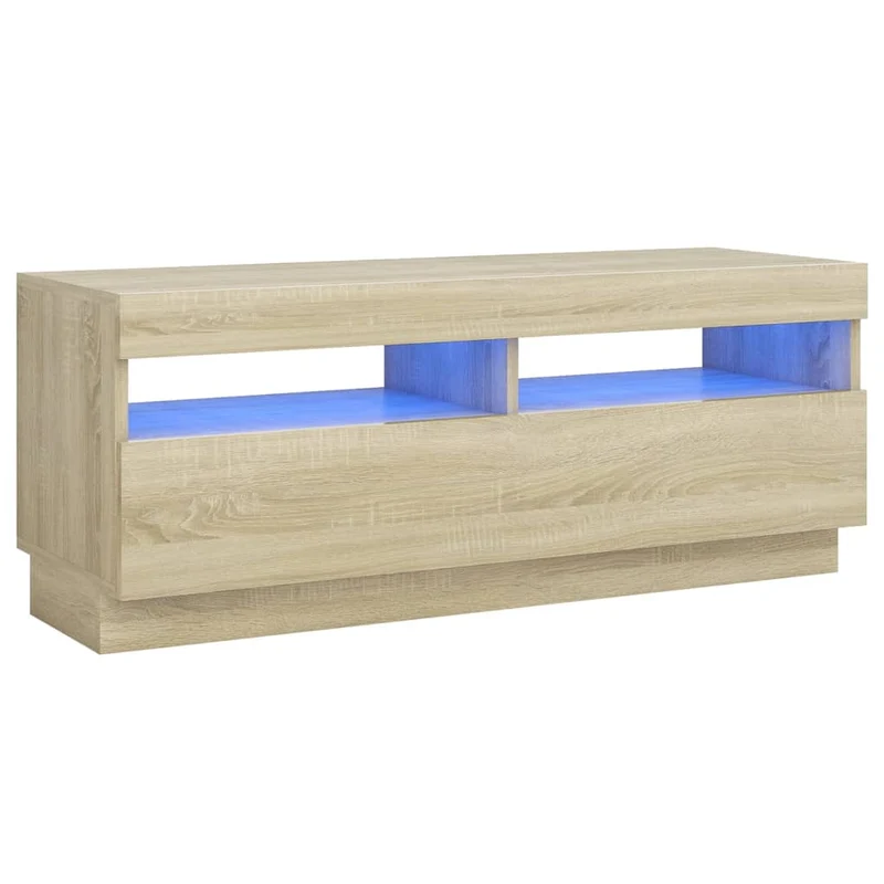 Meuble TV multimédia étagère télévision buffet téléviseur salle à manger salon chambre avec lumières LED chêne sonoma 100 x 35 x 40 cm brun 02_0026753