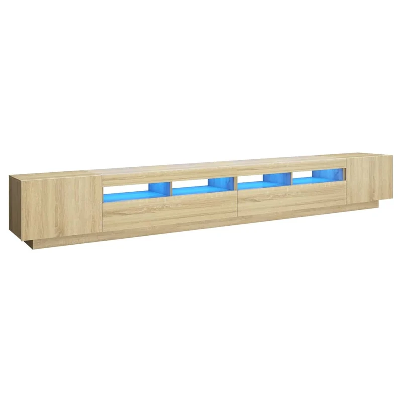 Meuble TV multimédia étagère télévision buffet téléviseur salle à manger salon chambre avec lumières LED chêne sonoma 300 x 35 x 40 cm brun 02_0026782