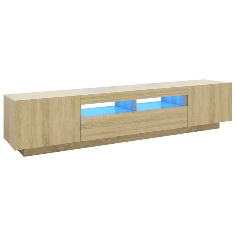 Meuble TV multimédia étagère télévision buffet téléviseur salle à manger salon chambre avec lumières LED chêne sonoma 200 x 35 x 40 cm brun 02_0026767