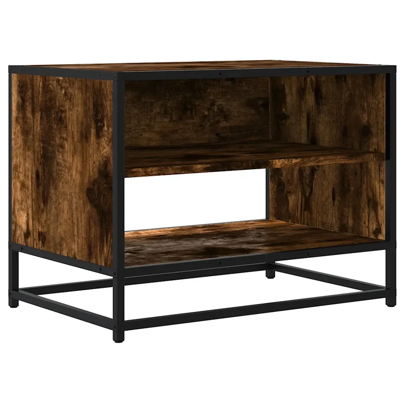 Meuble TV rangement grand espace style industriel 61 x 40 x 46 cm en bois d'ingénierie chêne fumé 02_0049617