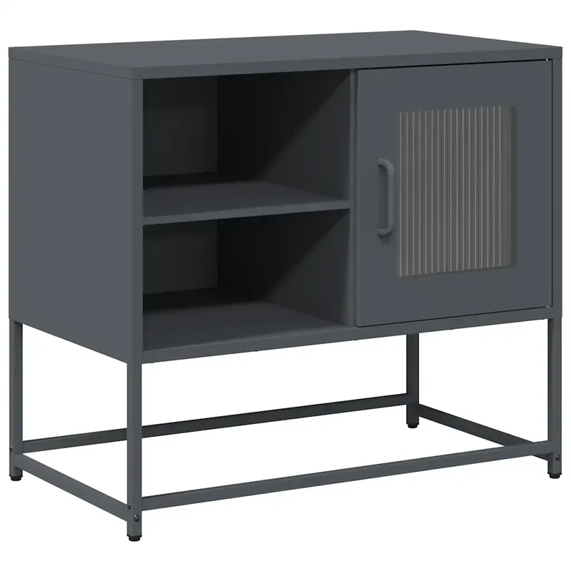 Meuble TV avec rangement pratique 68 x 39 x 60 cm ambiance cosy style industriel en acier anthracite 02_0049876