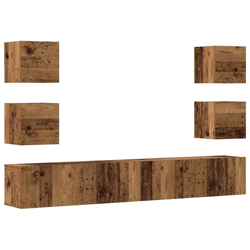 Lot de 6 meubles TV muraux modernes espace de rangement 100 x 30 x 30 cm en bois d'ingénierie vieux bois 02_0055869