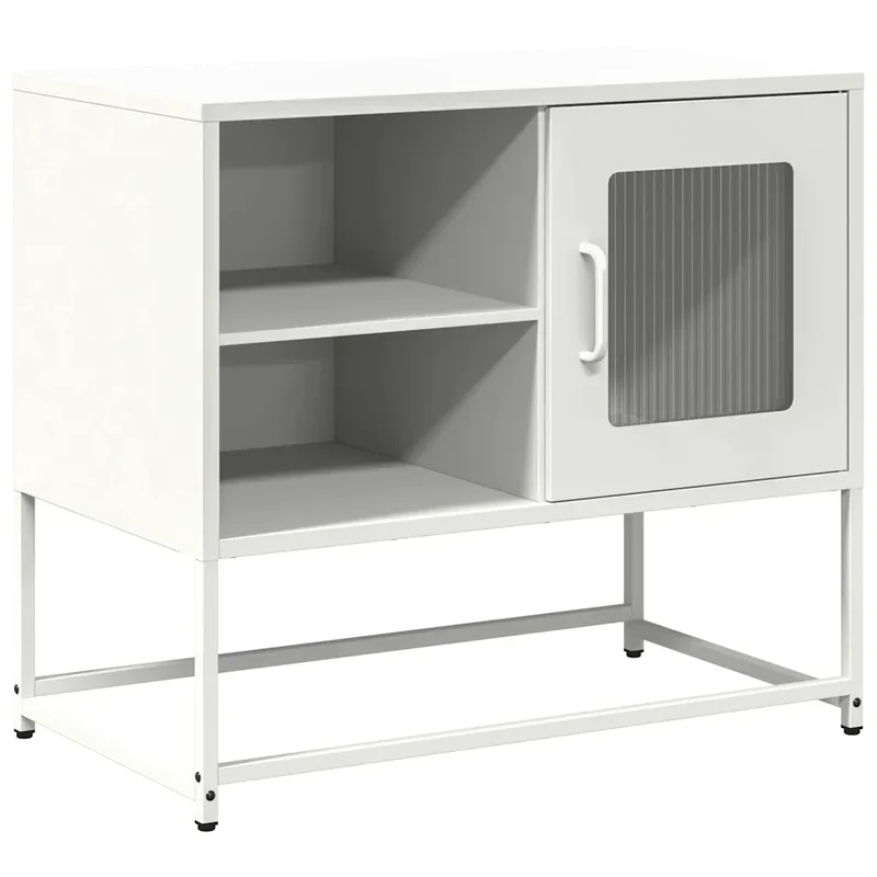 Meuble TV blanc avec grand espace de rangement et design industriel 68 x 39 x 60 cm en acier laminé à froid blanc 02_0049879
