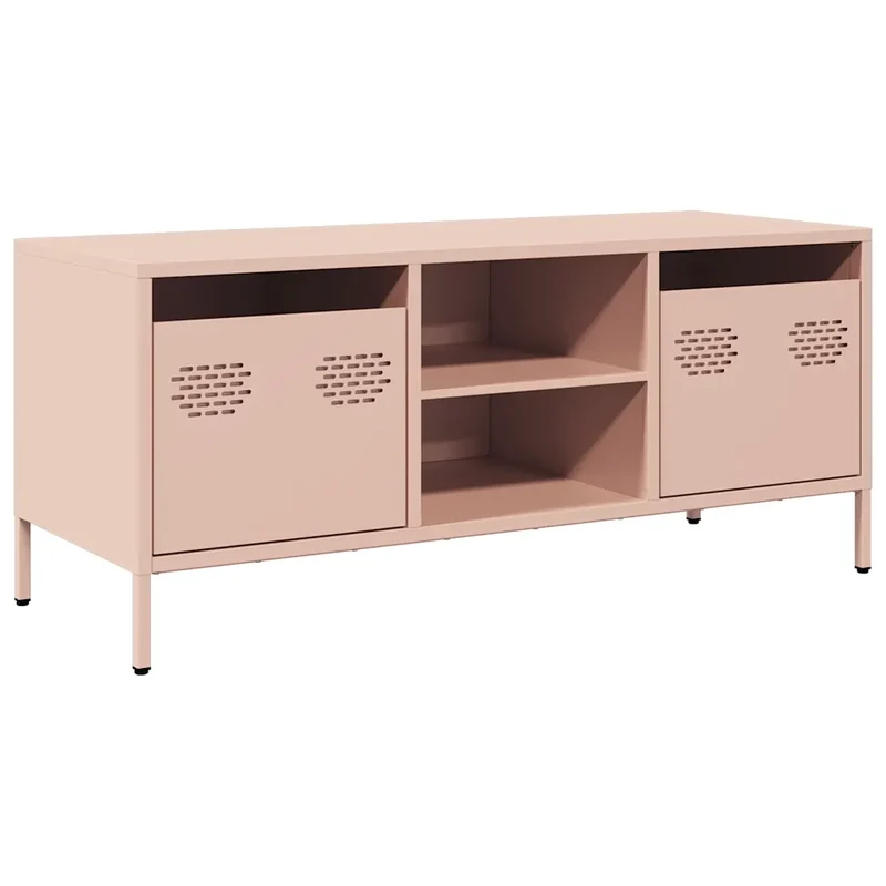Meuble TV style industriel avec 2 compartiments et 2 tiroirs 101,5 x 39 x 43,5 cm en acier laminé à froid rose 02_0049734