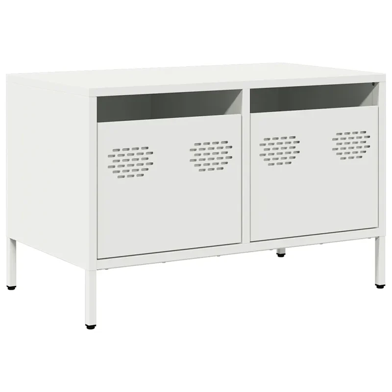 Meuble TV industriel avec rangement 68 x 39 x 43 cm design blanc en acier laminé à froid blanc 02_0049727