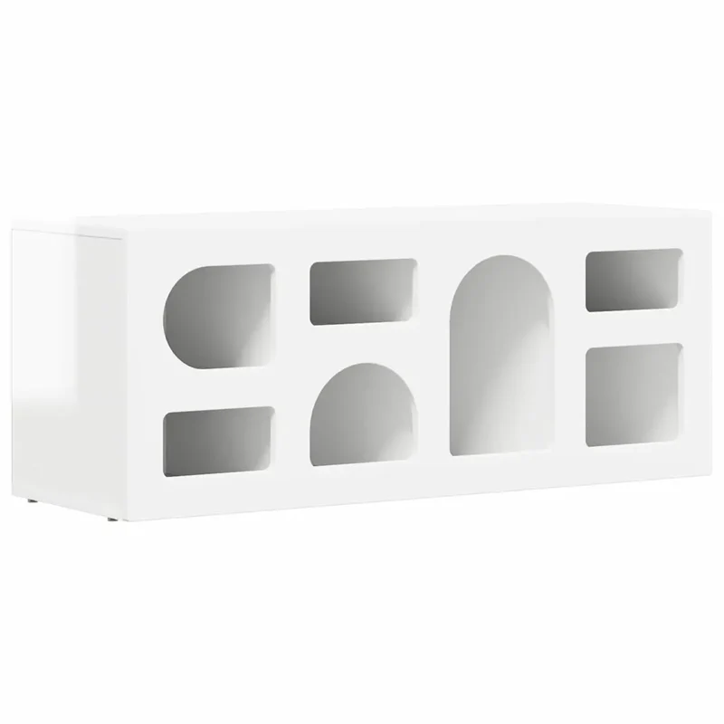 Meuble TV rectangulaire moderne avec rangement 100 x 35 x 40 cm design épuré en bois d'ingénierie blanc brillant 02_0054759