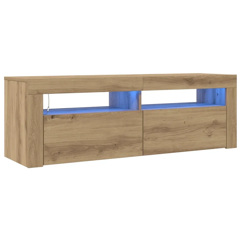 Meuble TV flottant moderne avec lumières LED rangement 120 x 35 x 40 cm en bois d'ingénierie chêne artisanal 02_0050847