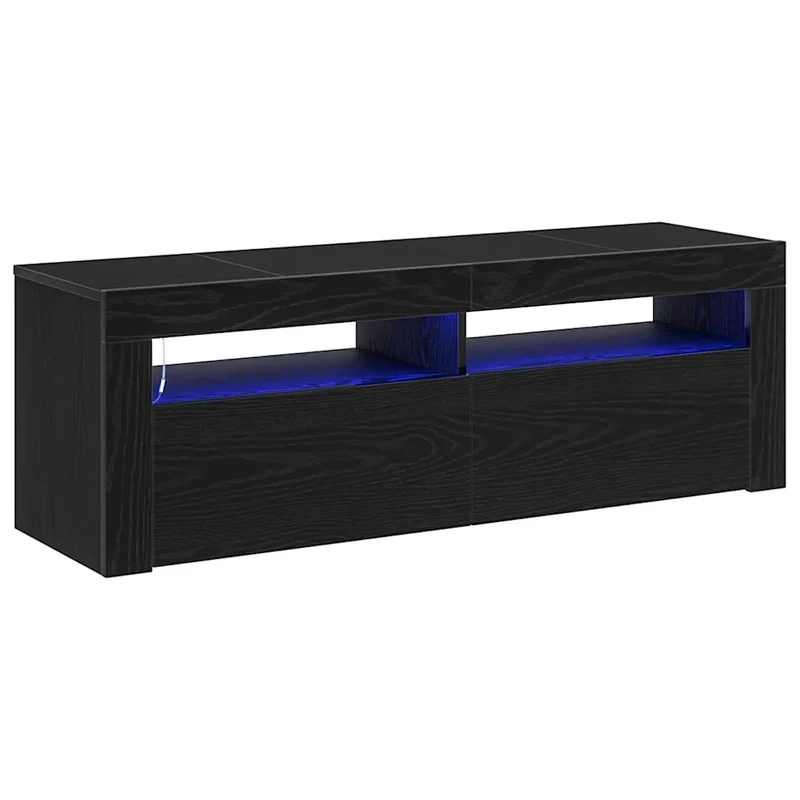 Meuble TV moderne épuré avec étagères 120 x 35 x 40 cm en bois d'ingénierie chêne noir 02_0051883