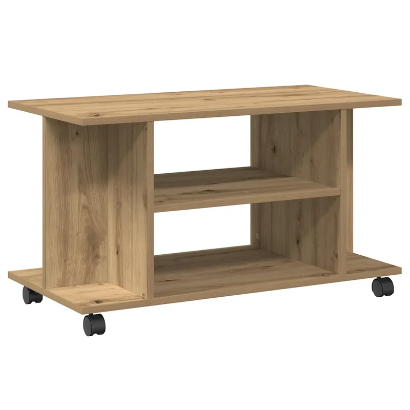 Meuble TV sur roulettes avec étagères ouvertes 80 x 40 x 45 cm design moderne en bois chêne artisanal 02_0050679