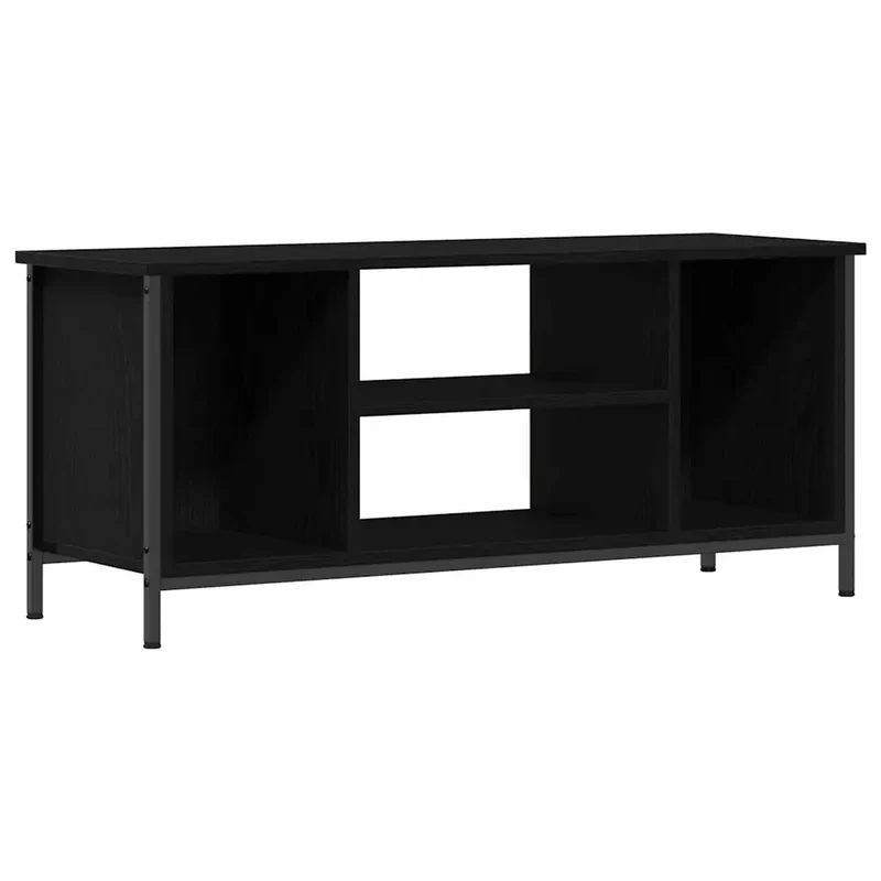 Meuble TV rectangulaire moderne avec rangement 102 x 35 x 45 cm en bois d'ingénierie chêne noir 02_0052429