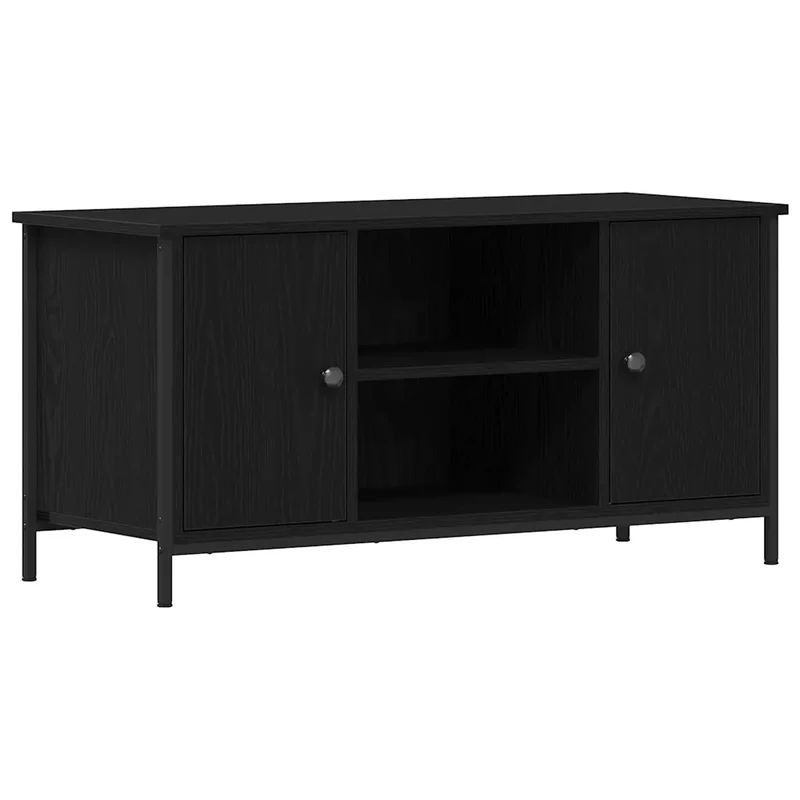 Meuble TV rectangulaire moderne avec étagères 100 x 40 x 50 cm en bois d'ingénierie noir 02_0051822