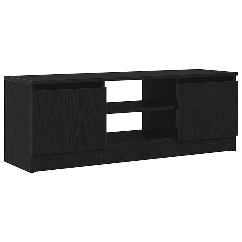 Meuble TV classique avec portes 102 x 30 x 36 cm grand espace de rangement style contemporain en bois d'ingénierie noir 02_0051863