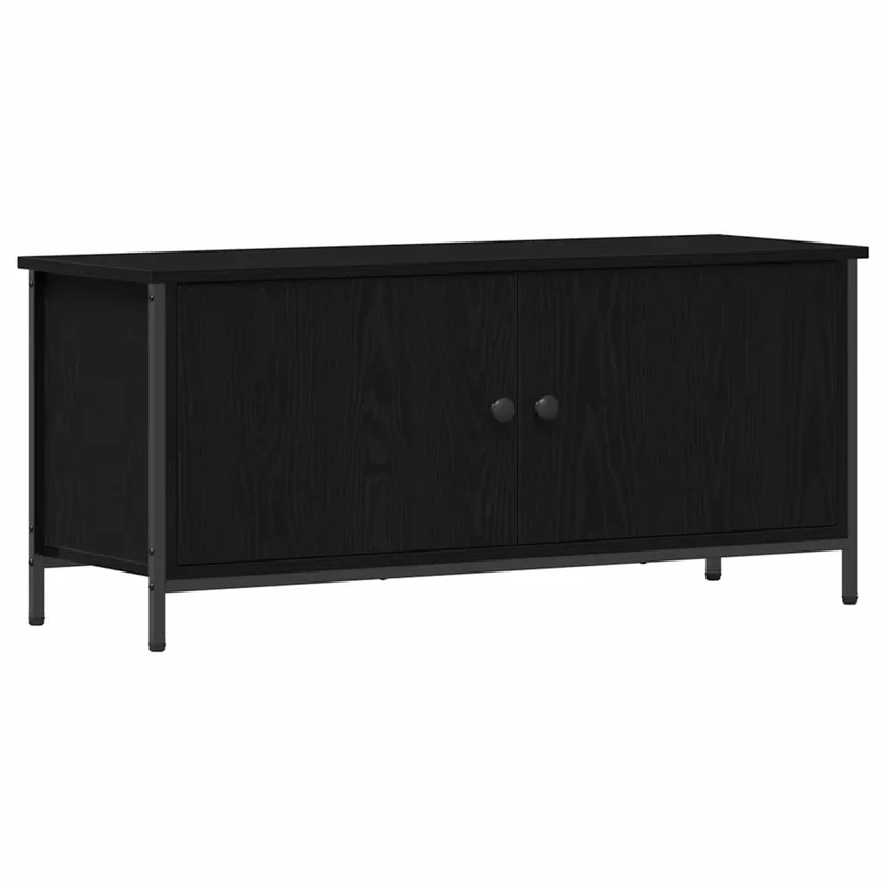 Meuble TV rectangulaire avec rangement 100 x 35 x 45 cm style moderne finition beige en bois d'ingénierie noir 02_0052432